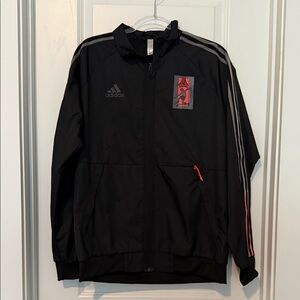 Adidas Black Jacket with Red and Gray Stripes
